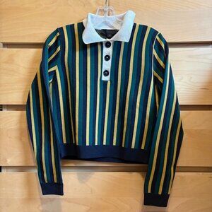 ZARA STRIPED KNIT POLO SWEATER, LIKE NEW, SIZE: SMALL